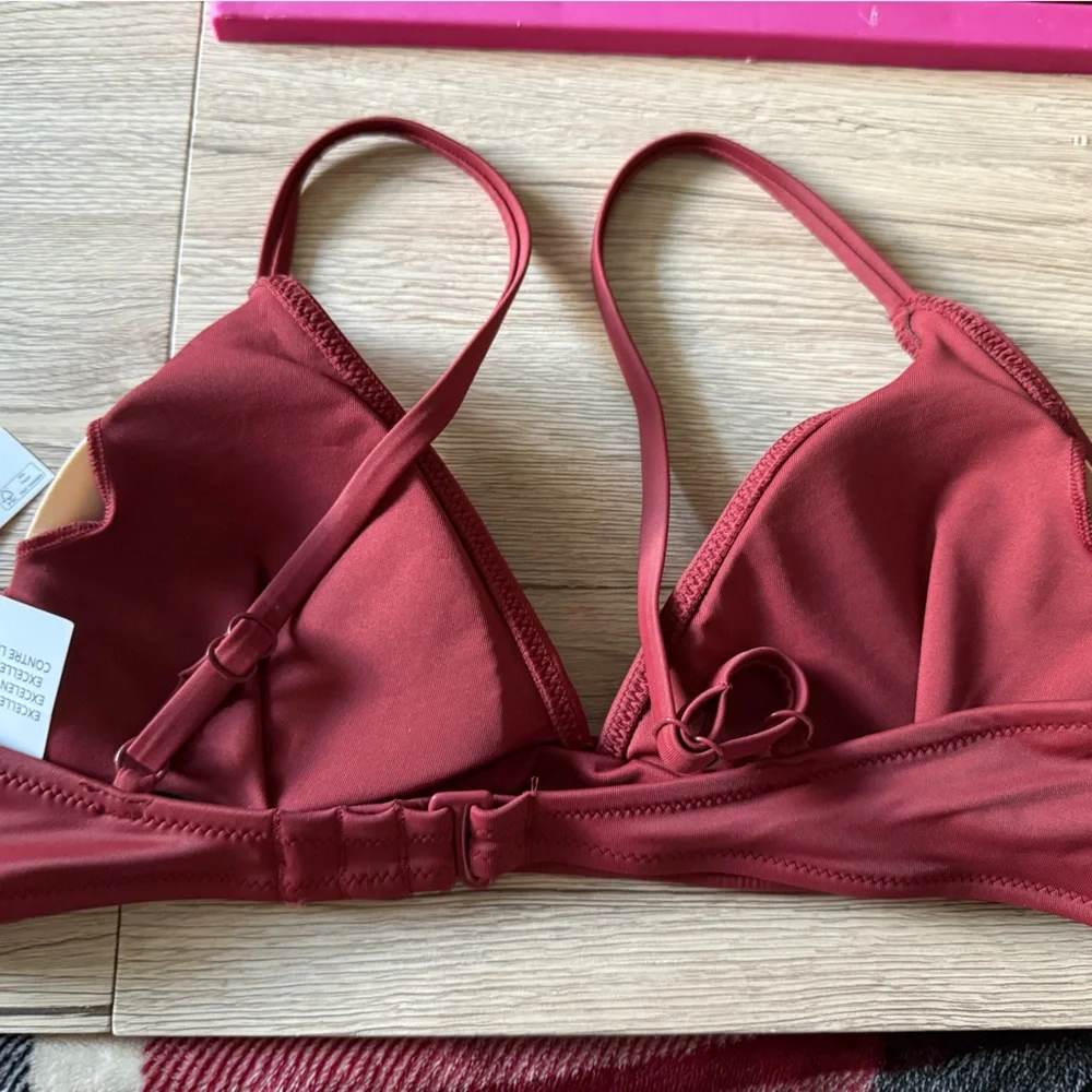 Amazon Essentials Women's Bikini Top in Rich Burgundy